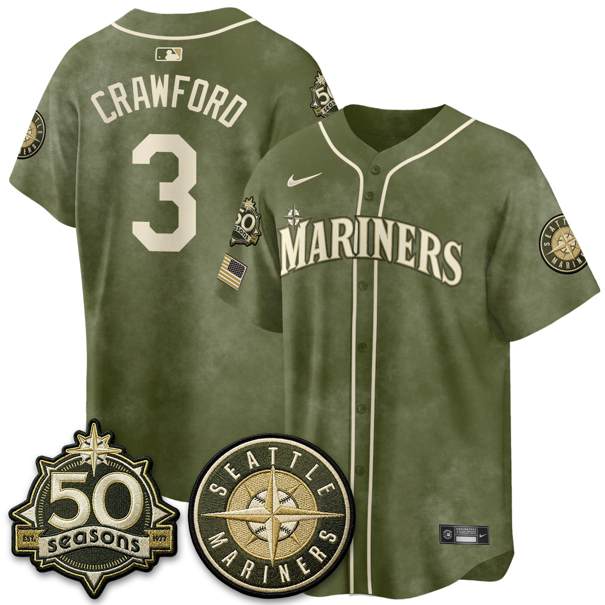 SEA New Era Olive 2026 Armed Forces Day Jersey - All Stitched