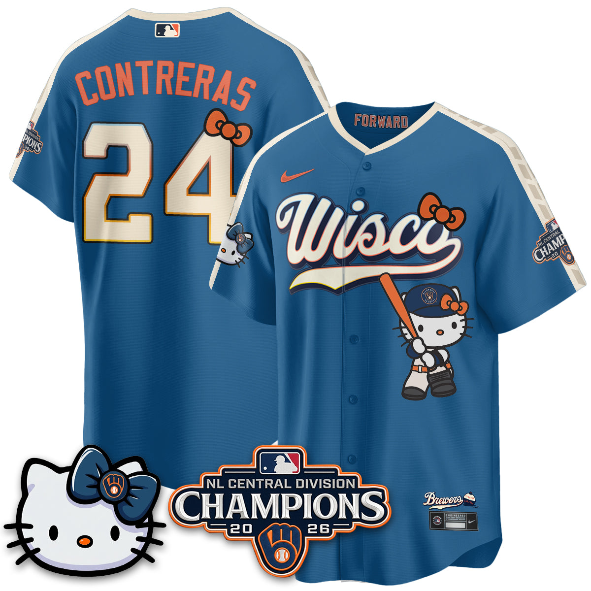 Milwaukee Brewers NL Central Champs x Meow KT Vapor Jersey - Stitched
