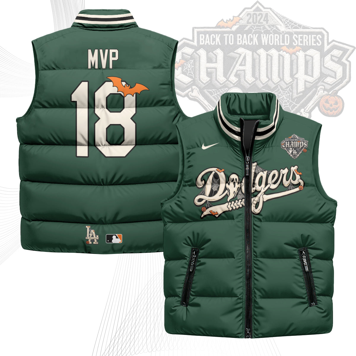 Los Angeles Dodgers Halloween 2026 Unisex Puffer Vest - Printed
