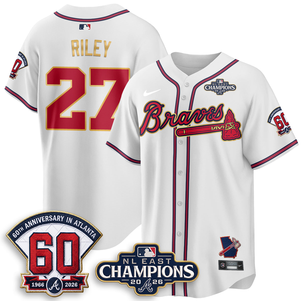 Atlanta Braves 2026 NL East Champs Gold Edition Vapor Jersey - Stitched