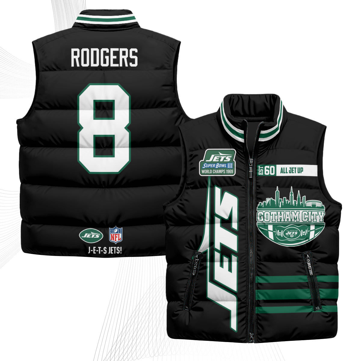 New York Jets Gotham City Puffer Vest - Printed
