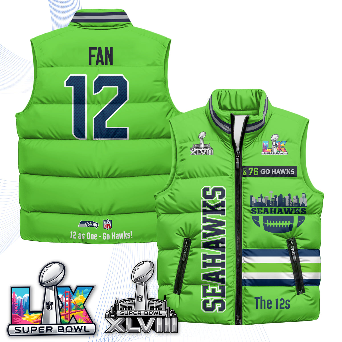 Seattle Seahawks "Go Hawks" Edition Puffer Vest - Printed