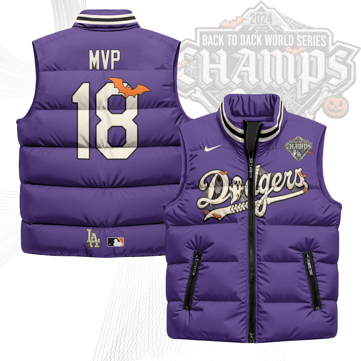 Los Angeles Dodgers Halloween 2026 Unisex Puffer Vest - Printed