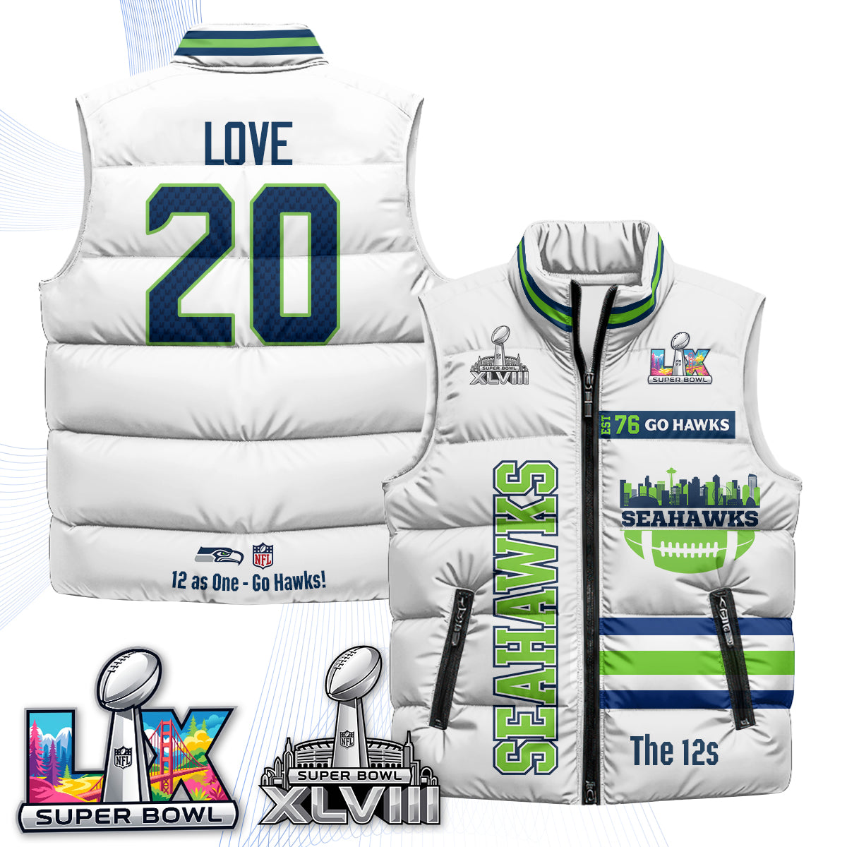 Seattle Seahawks "Go Hawks" Edition Puffer Vest - Printed
