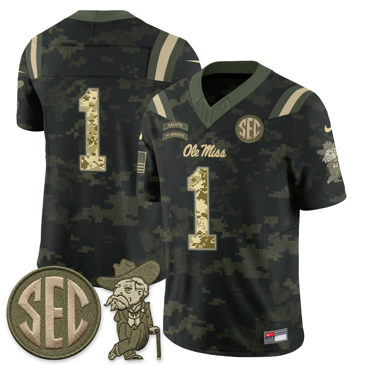 Ole Miss Rebels 2026 Salute to Service Vapor Jersey - Stitched