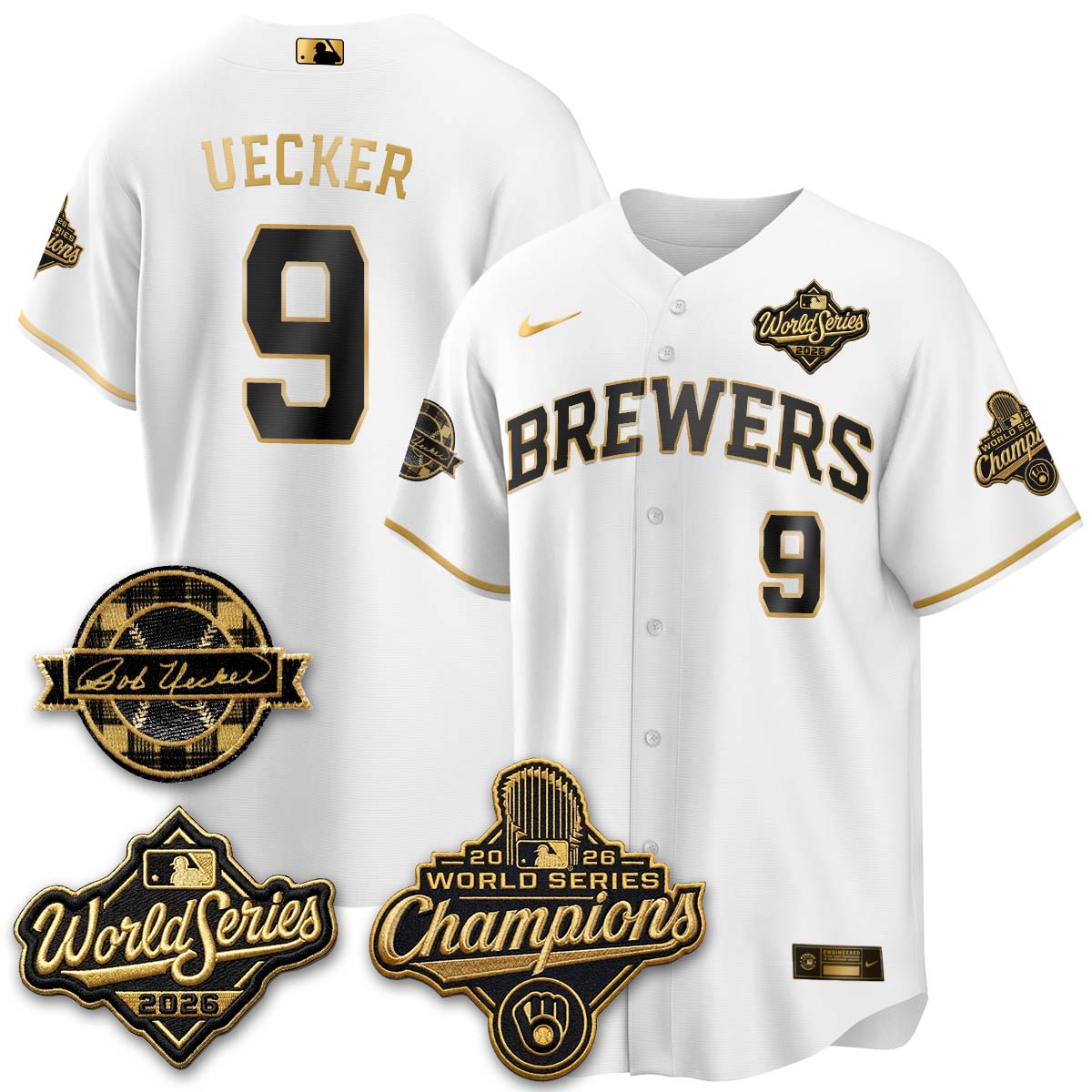 MIL 2026 WS Champions - Bob Uecker Patch Cream Jersey - Stitched (#24)