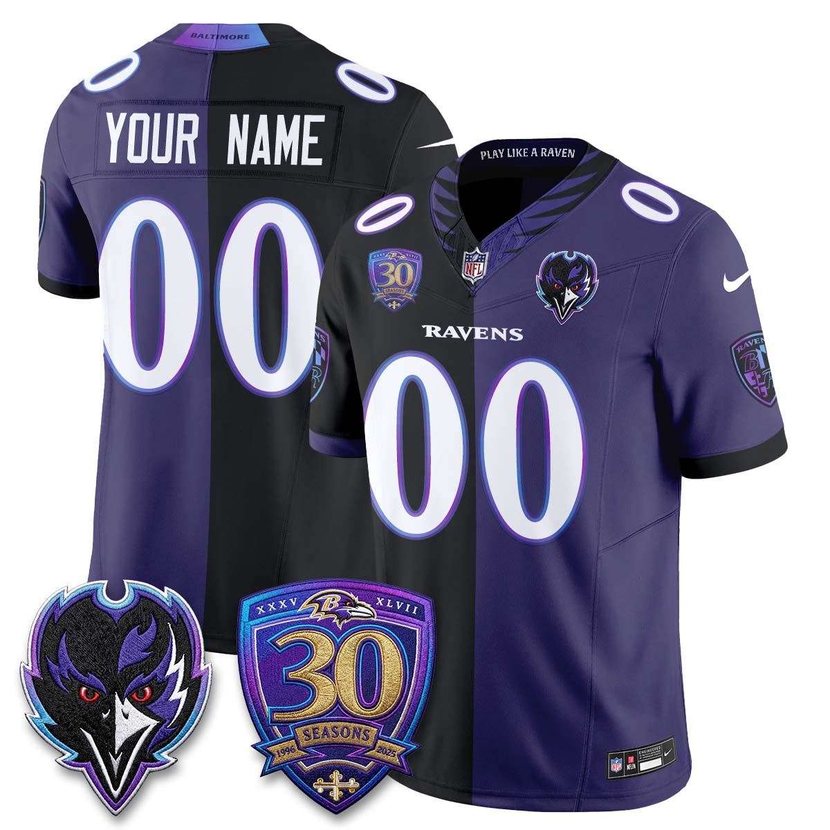 Baltimore Ravens The Next Flight Split Custom Vapor Jersey - Stitched