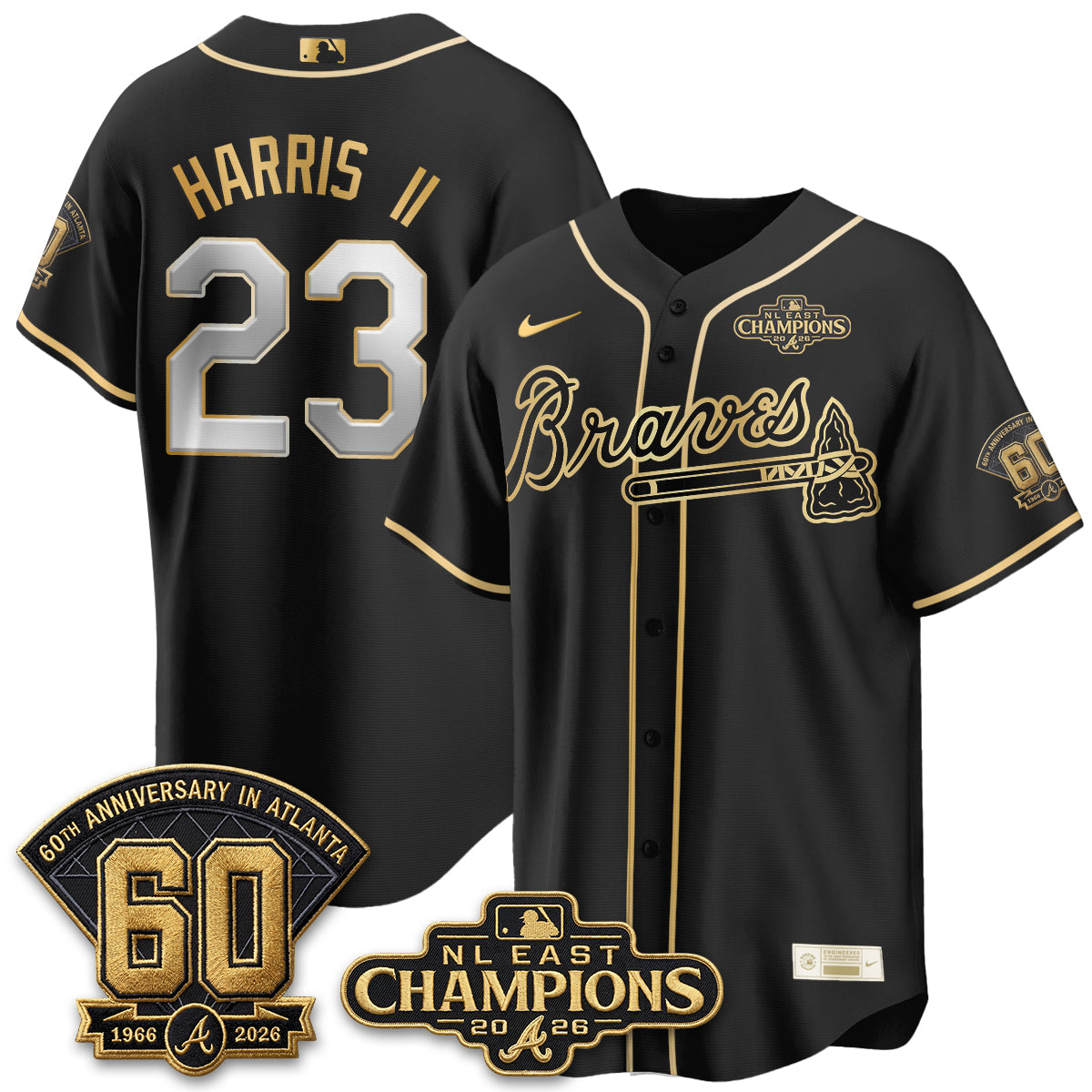 Atlanta Braves 2026 NL East Champs Gold Edition Vapor Jersey - Stitched