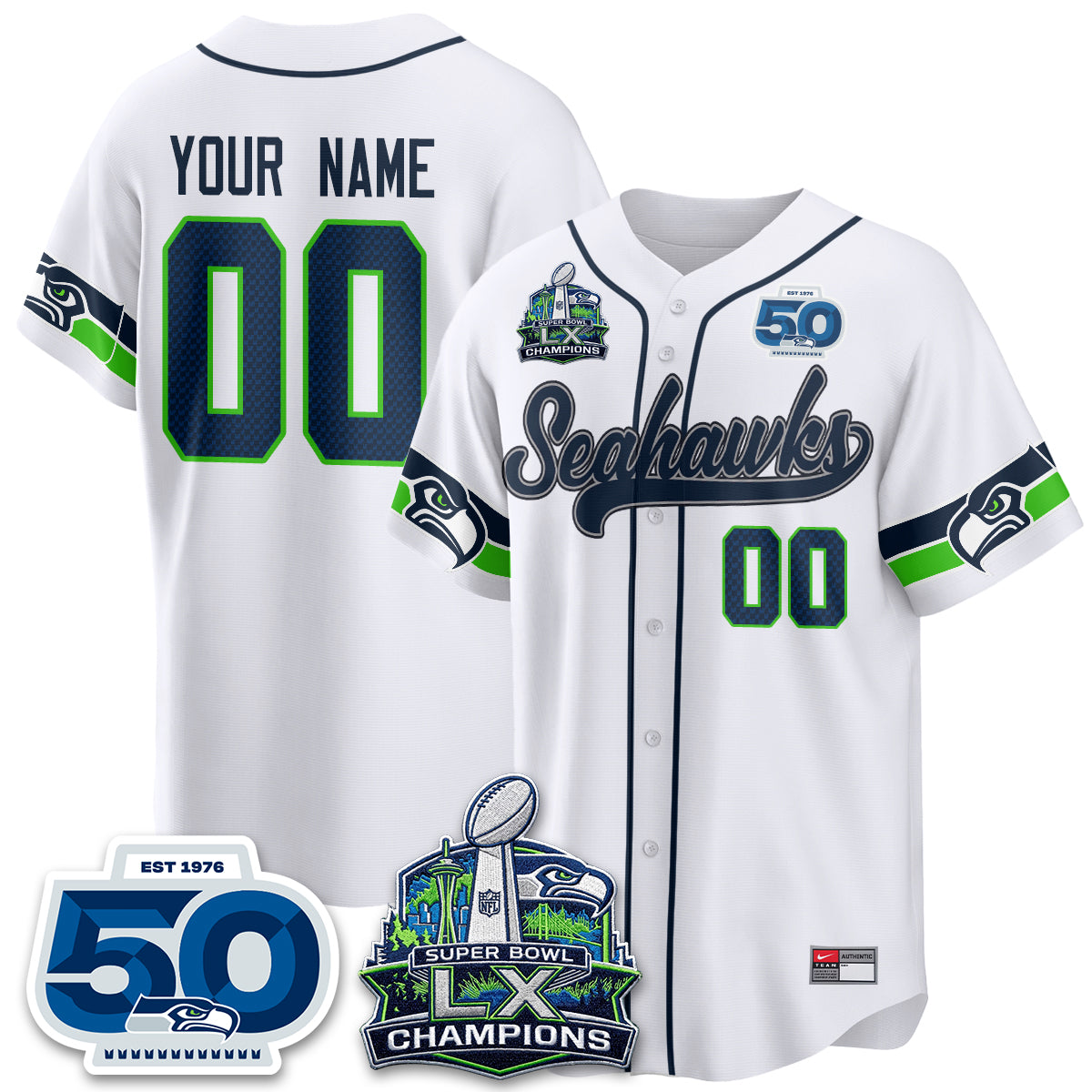 Seattle Seahawks SB LX Champs Vapor Baseball Custom Jersey - Stitch