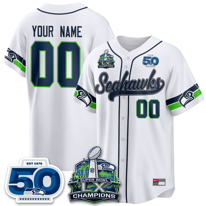 Seattle Seahawks SB LX Champs Vapor Baseball Custom Jersey - Stitch