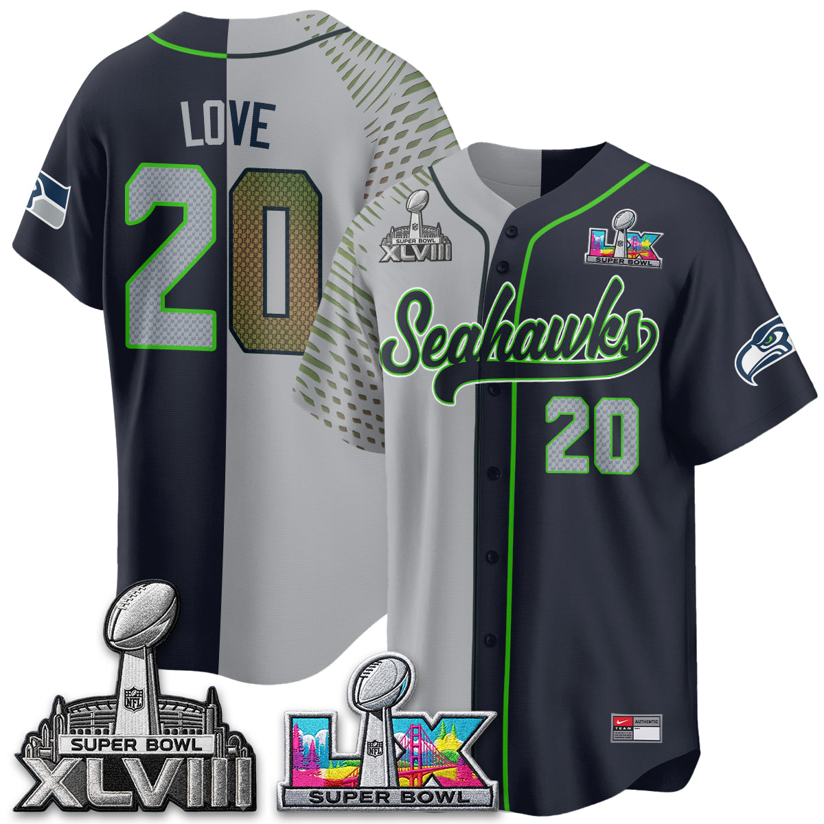 Seattle Seahawks S.Bowl Champs Split Baseball Vapor Jersey V2- Stitched