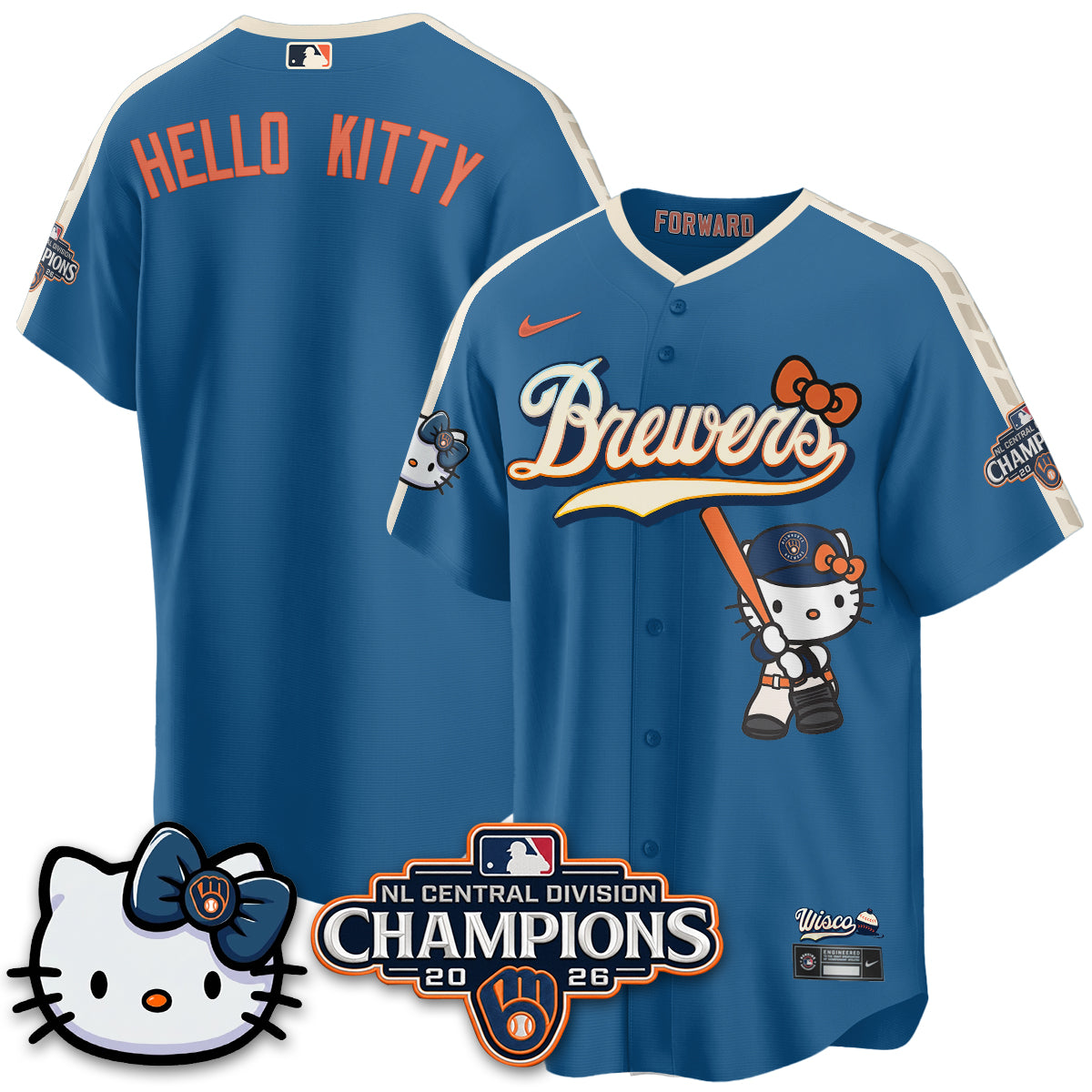 Milwaukee Brewers NL Central Champs x Meow KT Vapor Jersey - Stitched
