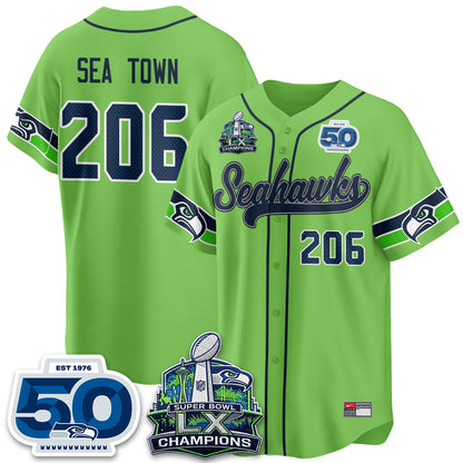 Seattle Seahawks SB LX Champs Vapor Baseball Jersey - Stitch