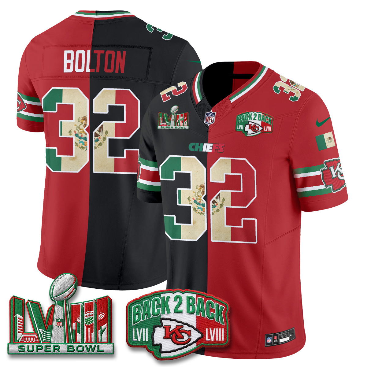 Kansas City Chiefs Mexico Split Edition Vapor Jersey - Stitched