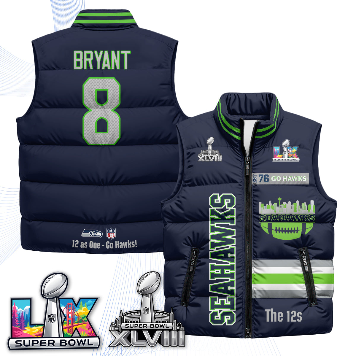 Seattle Seahawks "Go Hawks" Edition Puffer Vest - Printed