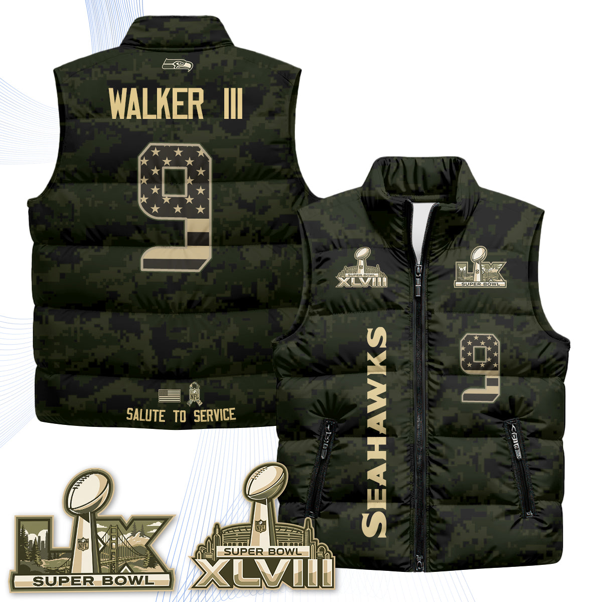 Seattle Seahawks 2026 Salute to Service Puffer Vest - Printed