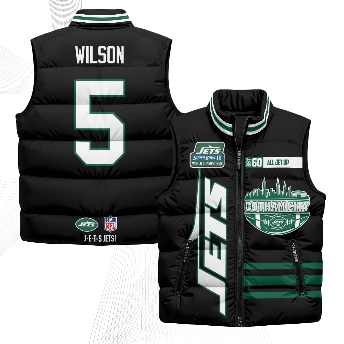 New York Jets Gotham City Puffer Vest - Printed