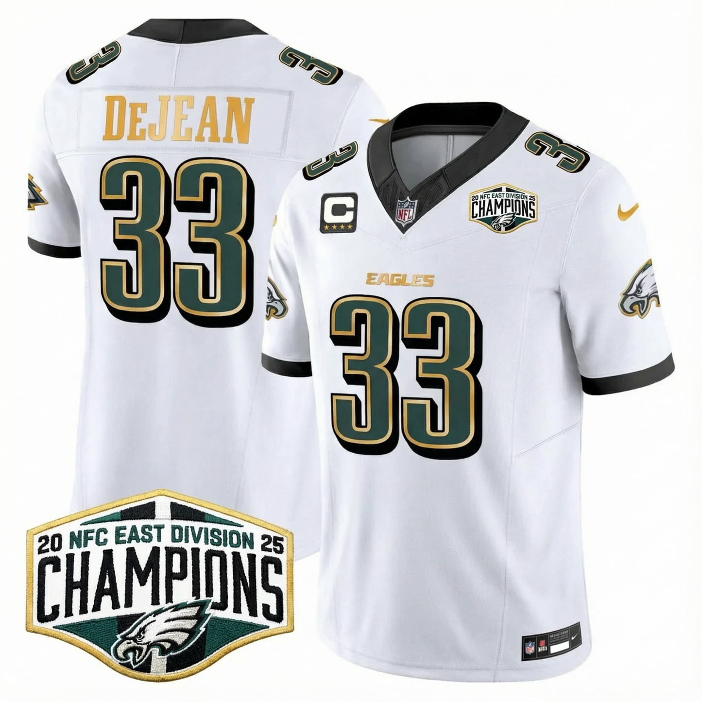 Eagles 2025 NFC East Division Champions Gold Trim Vapor Limited Jersey - All Stitched