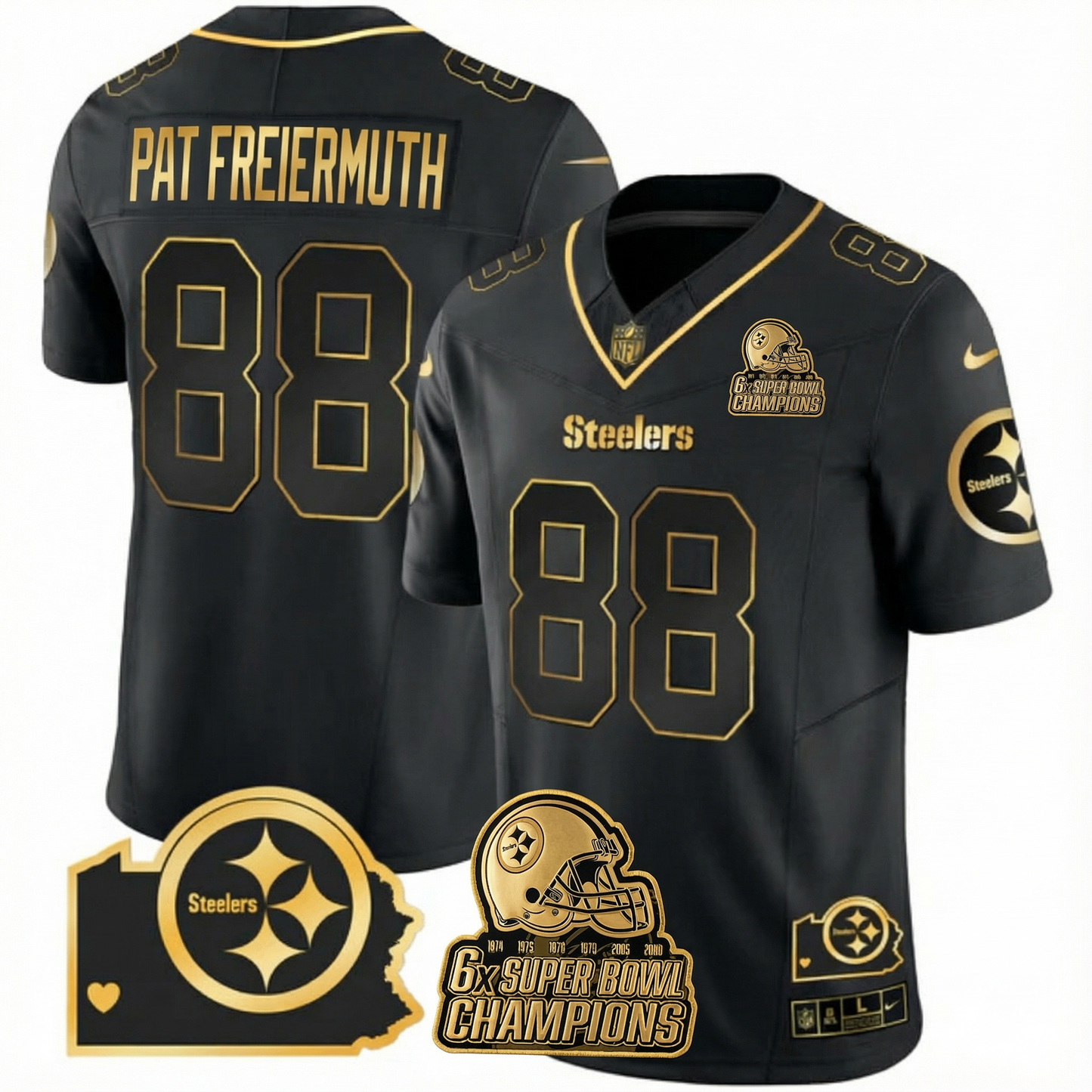 PIT 6-Time Champions Home Patch Gold Vapor Limited Jersey - All Stitched
