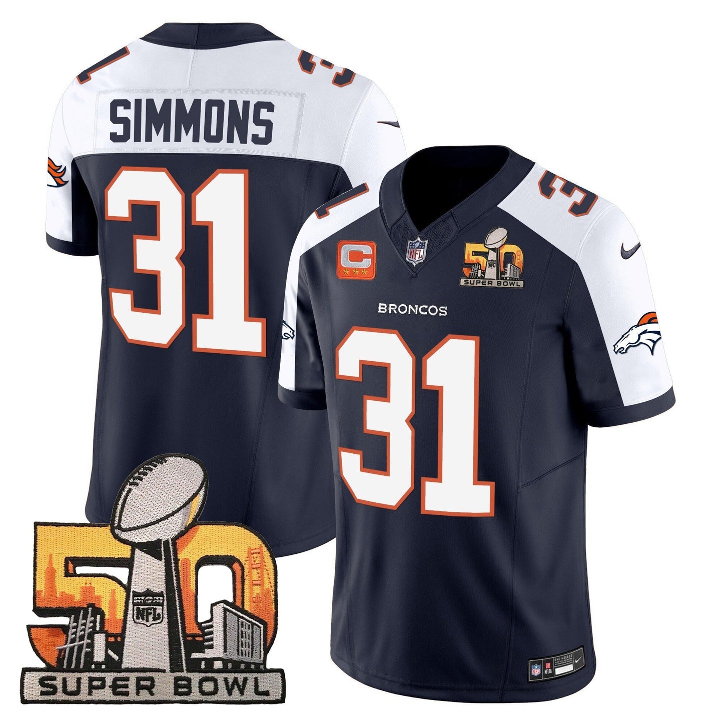 DEN Super Bowl 50 Patch Vapor Jersey - All Stitched