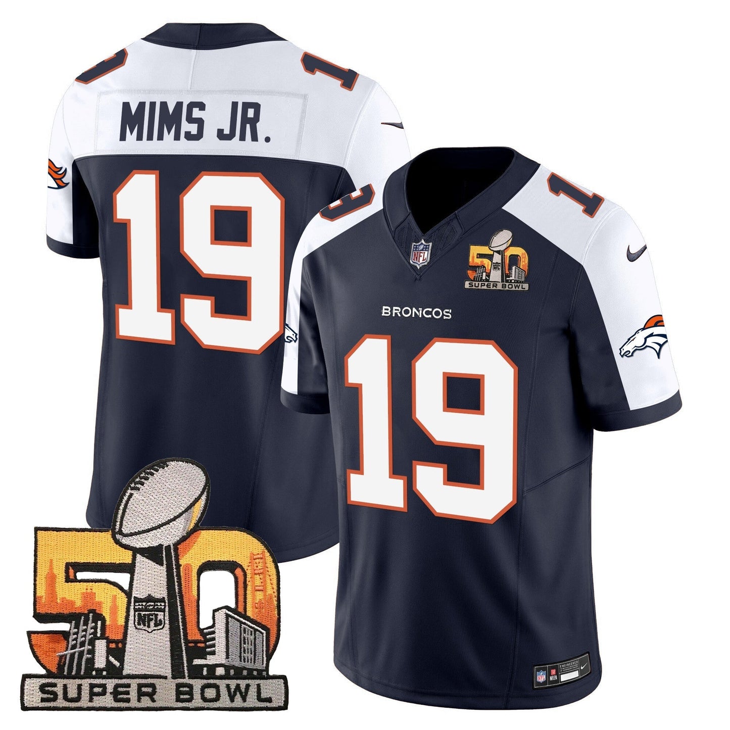 DEN Super Bowl 50 Patch Vapor Jersey - All Stitched