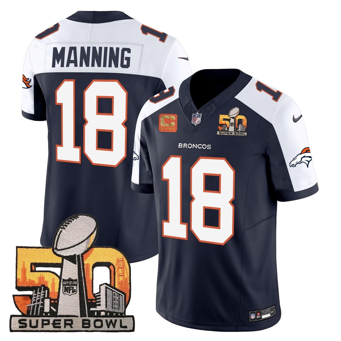 DEN Super Bowl 50 Patch Vapor Jersey - All Stitched