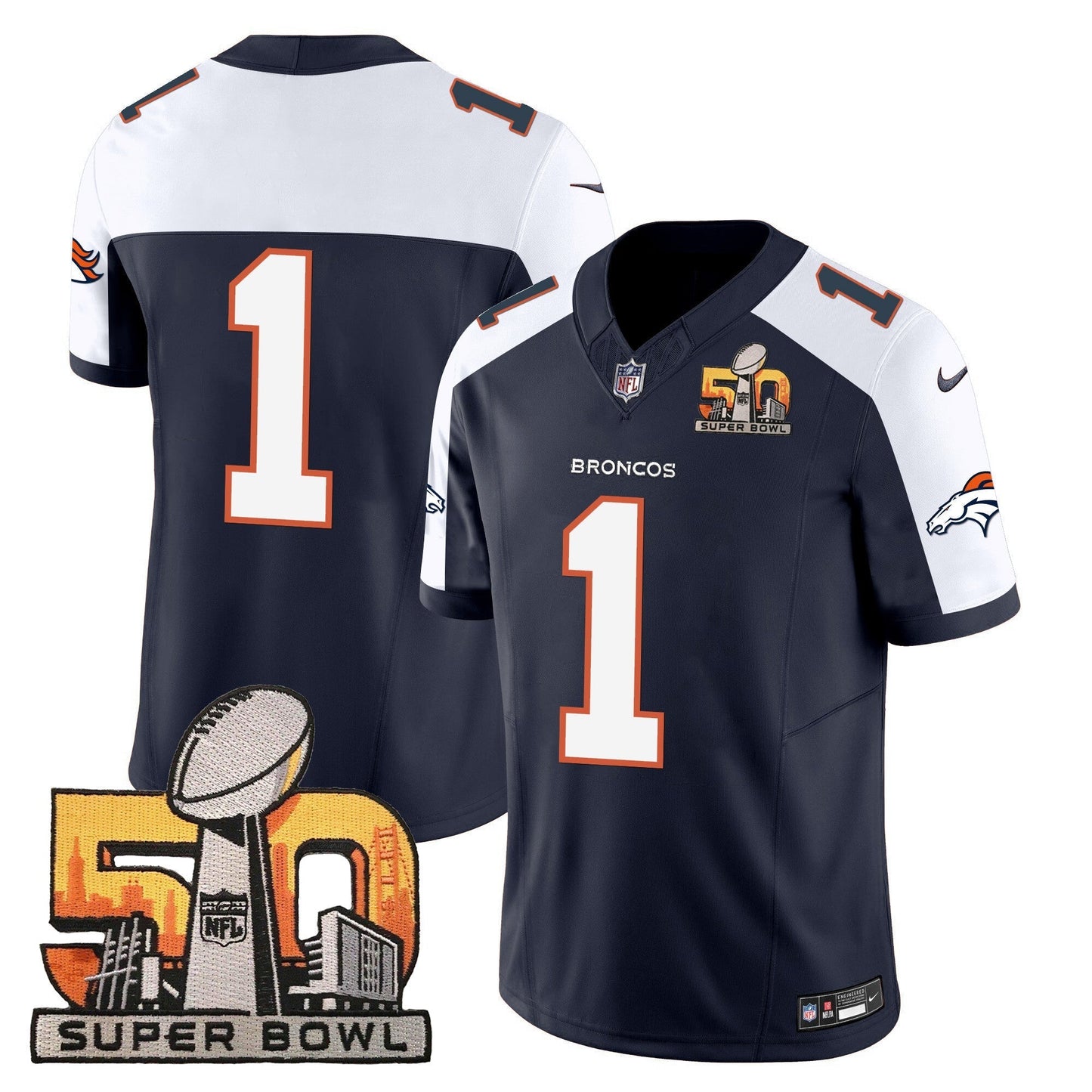 DEN Super Bowl 50 Patch Vapor Jersey - All Stitched