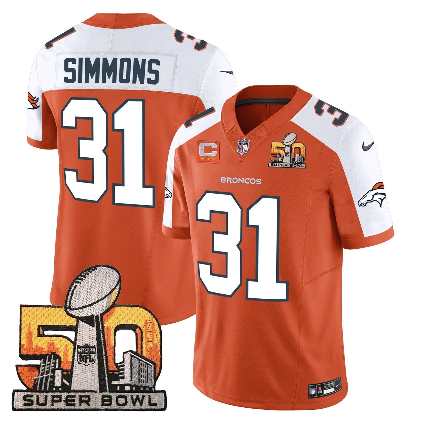 DEN Super Bowl 50 Patch Vapor Jersey - All Stitched