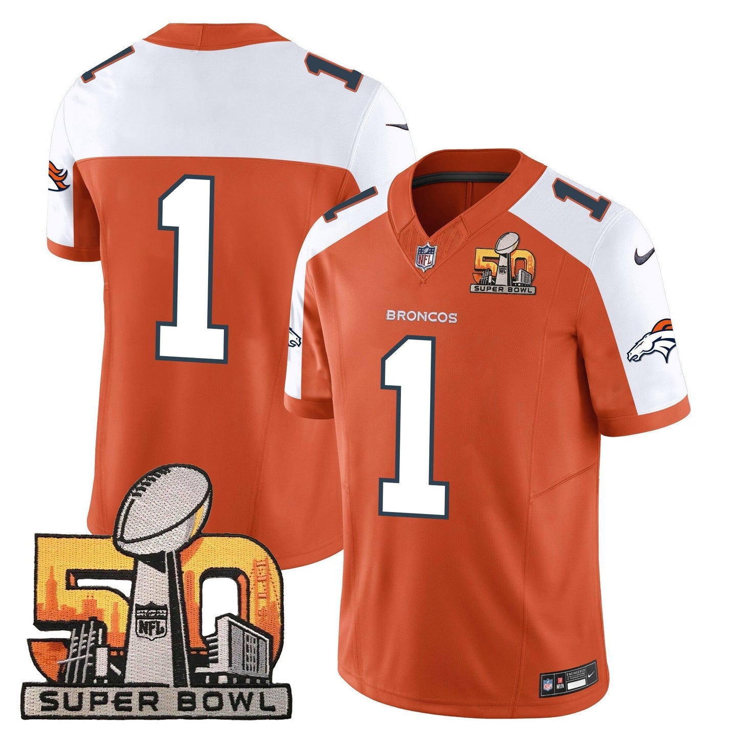 DEN Super Bowl 50 Patch Vapor Jersey - All Stitched