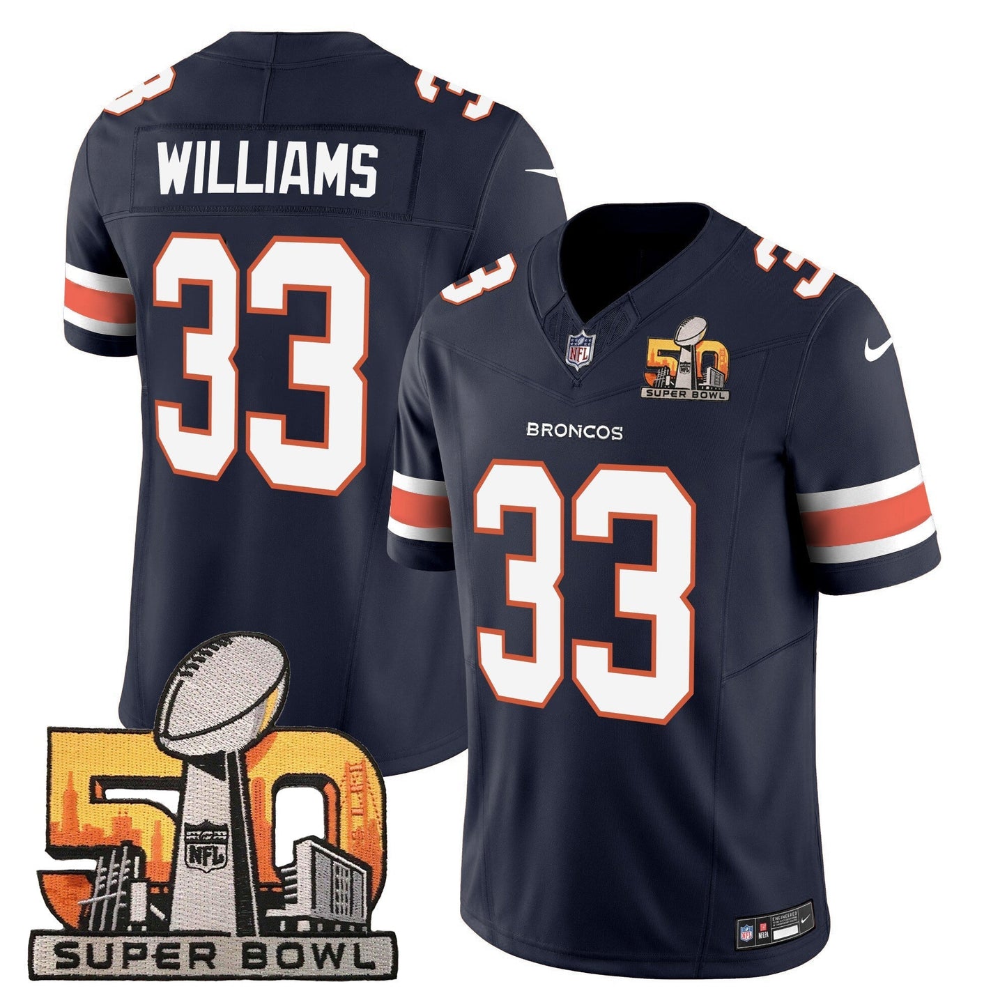 DEN Super Bowl 50 Patch Vapor Jersey - All Stitched