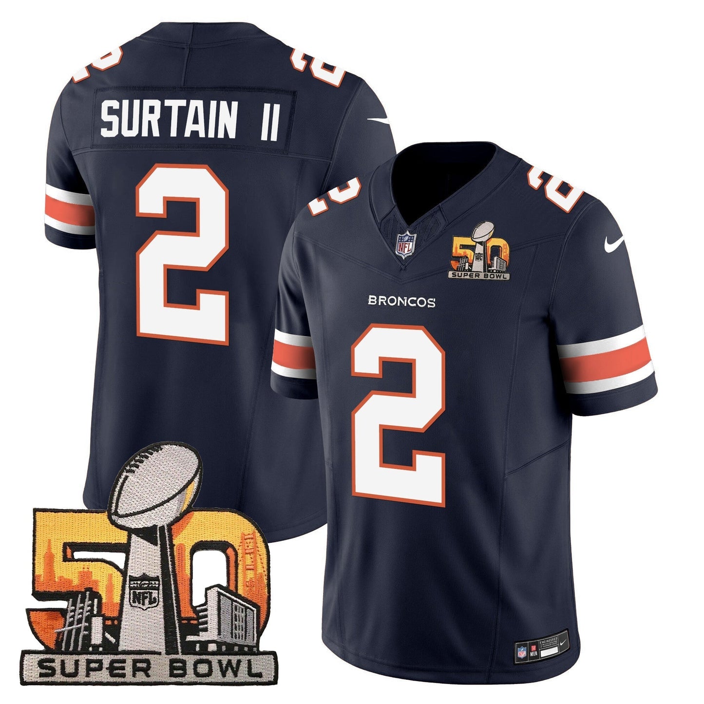DEN Super Bowl 50 Patch Vapor Jersey - All Stitched