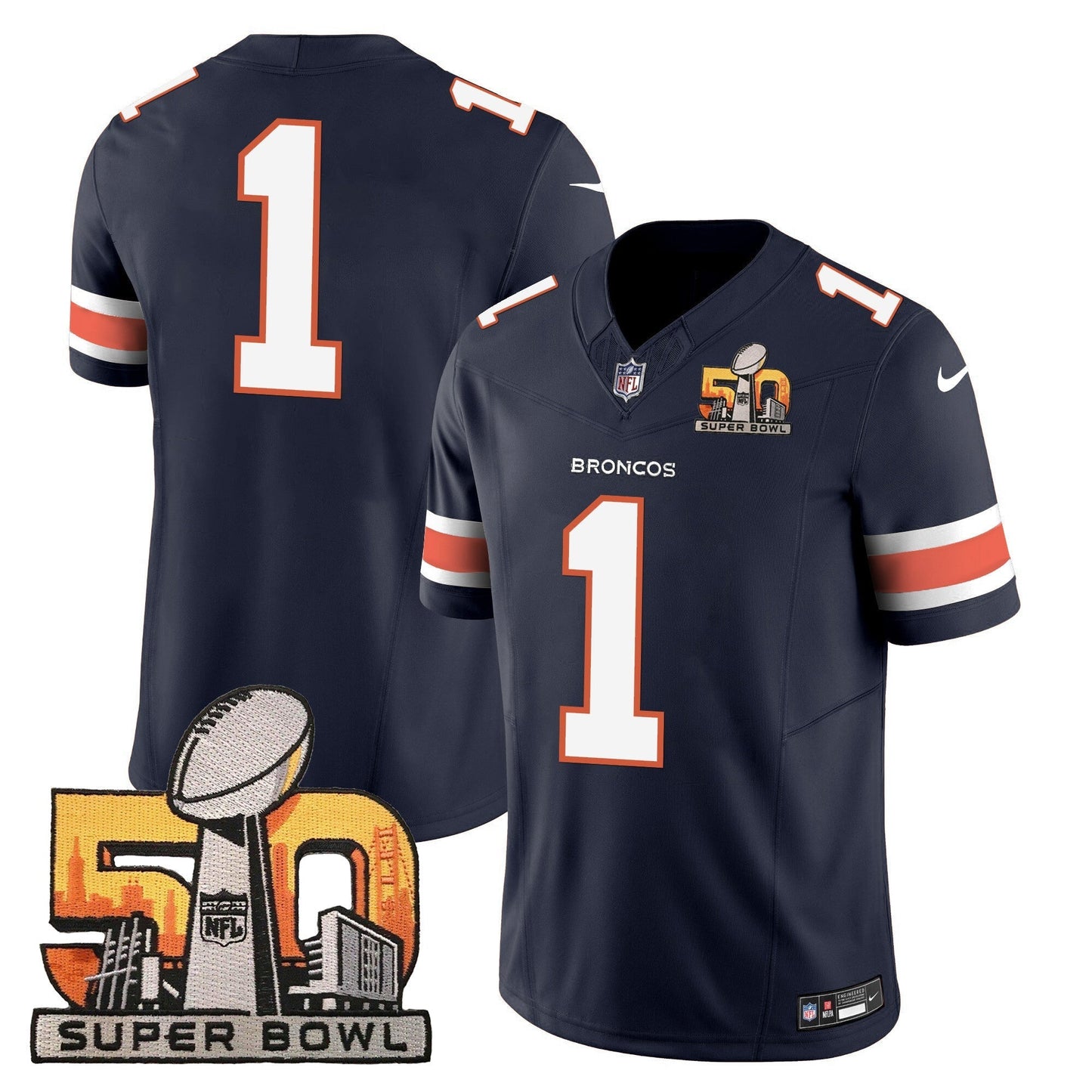 DEN Super Bowl 50 Patch Vapor Jersey - All Stitched