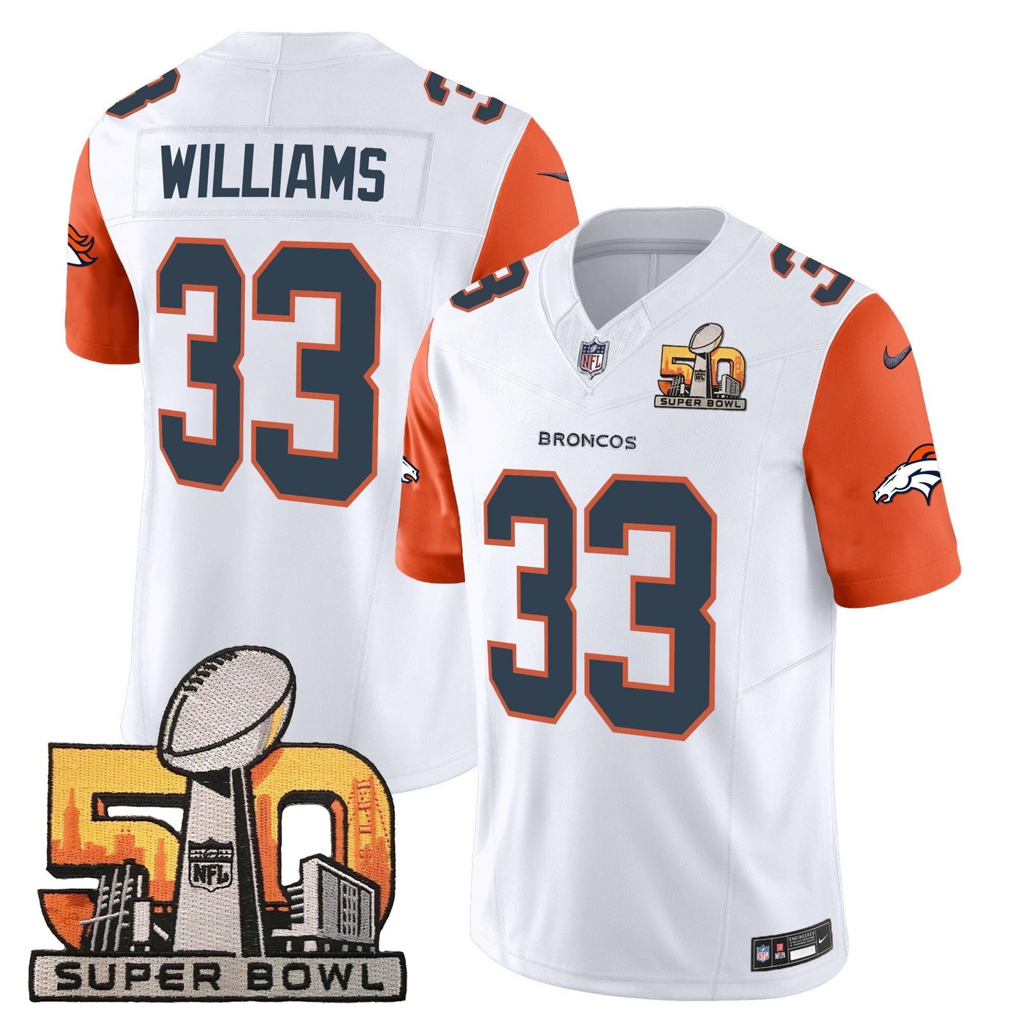 DEN Super Bowl 50 Patch Vapor Jersey - All Stitched