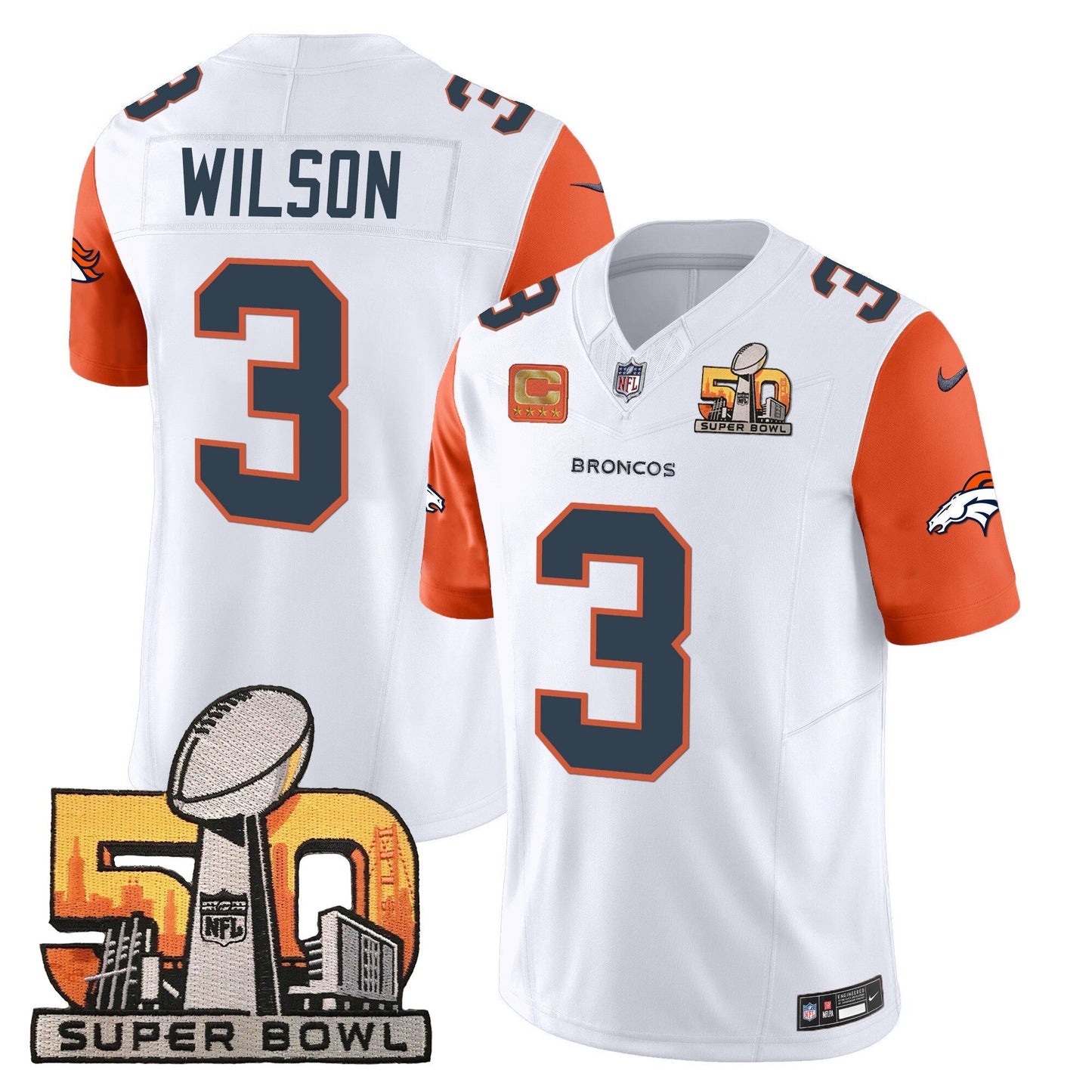 DEN Super Bowl 50 Patch Vapor Jersey - All Stitched