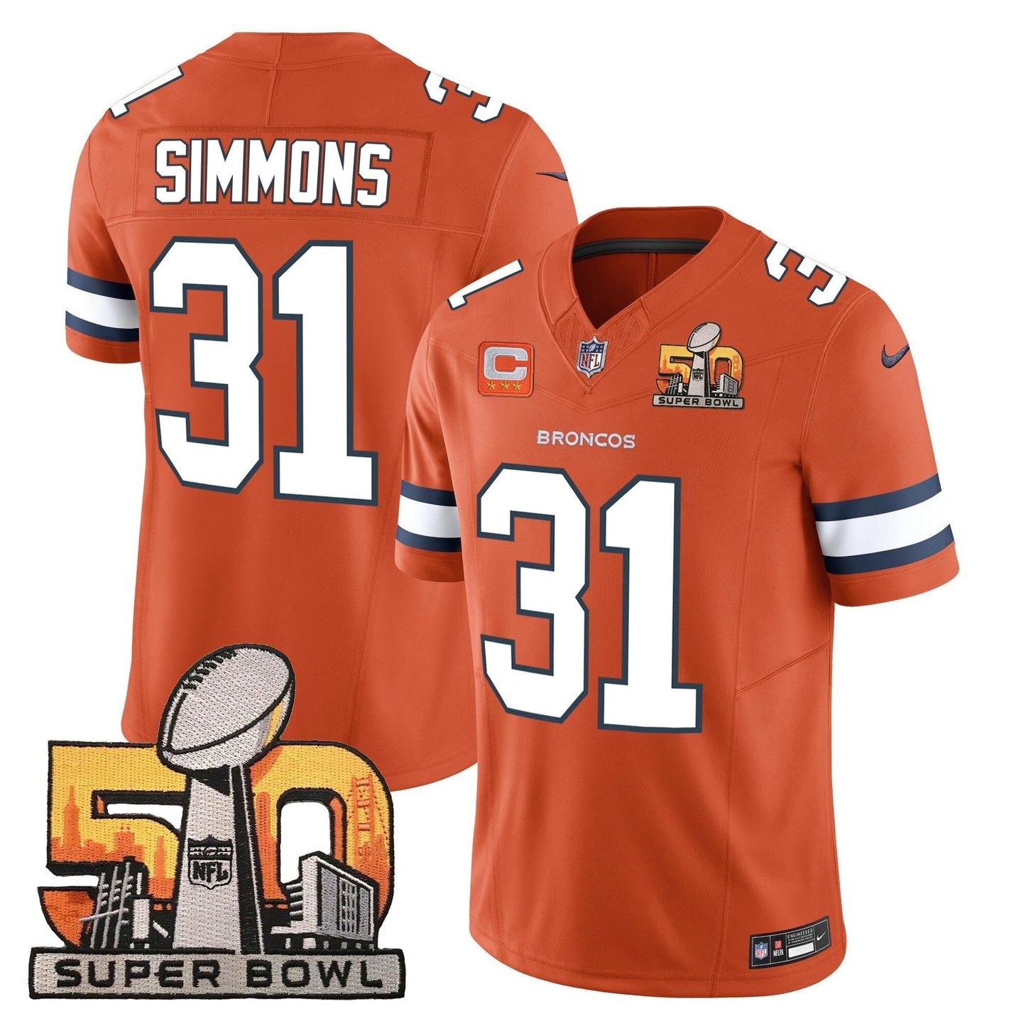 DEN Super Bowl 50 Patch Vapor Jersey - All Stitched