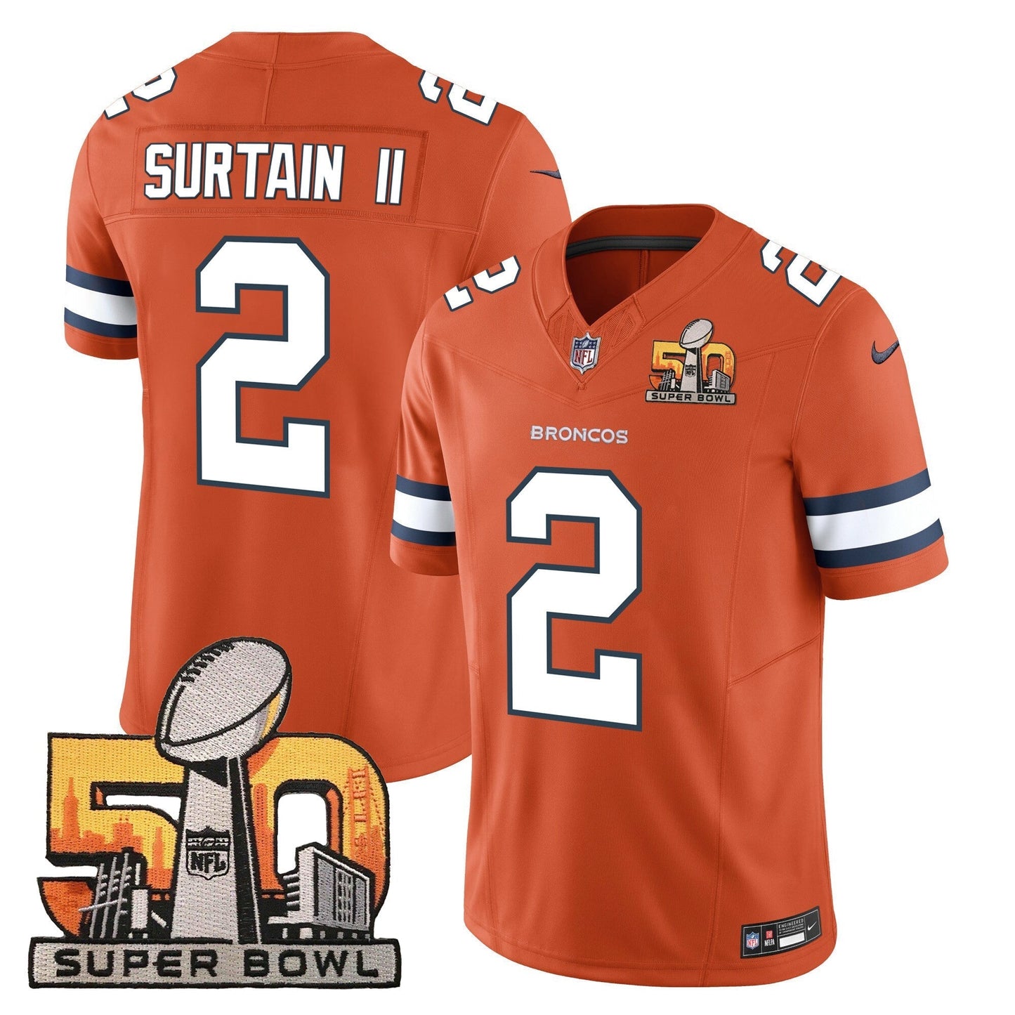 DEN Super Bowl 50 Patch Vapor Jersey - All Stitched