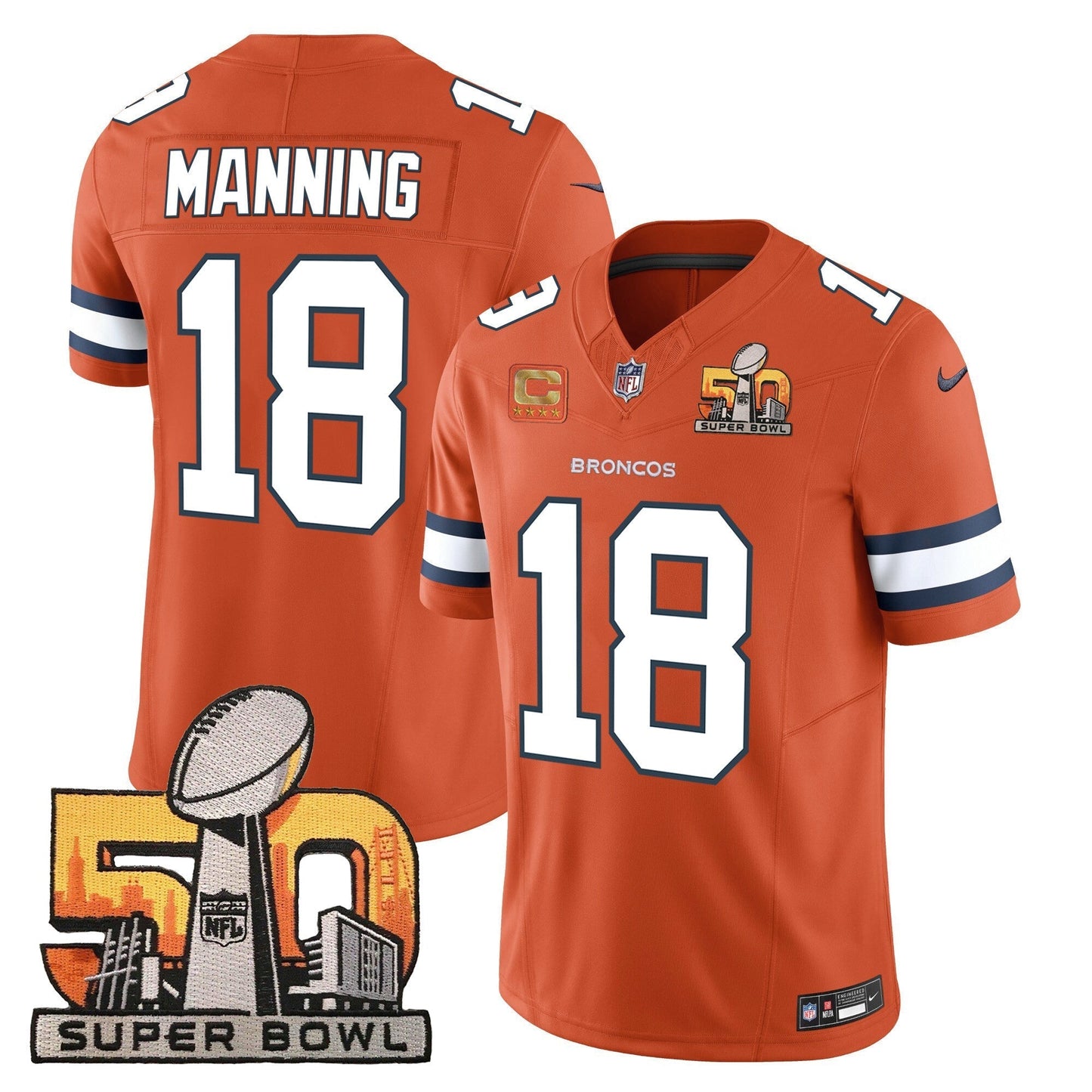 DEN Super Bowl 50 Patch Vapor Jersey - All Stitched