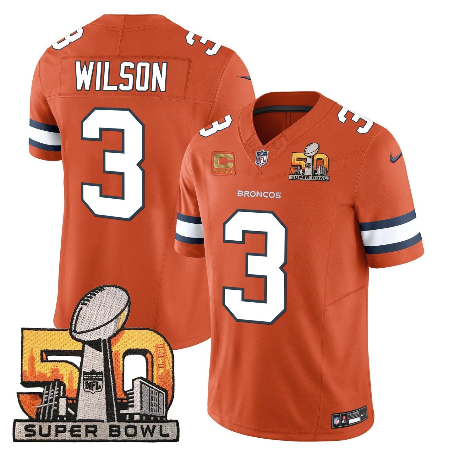 DEN Super Bowl 50 Patch Vapor Jersey - All Stitched