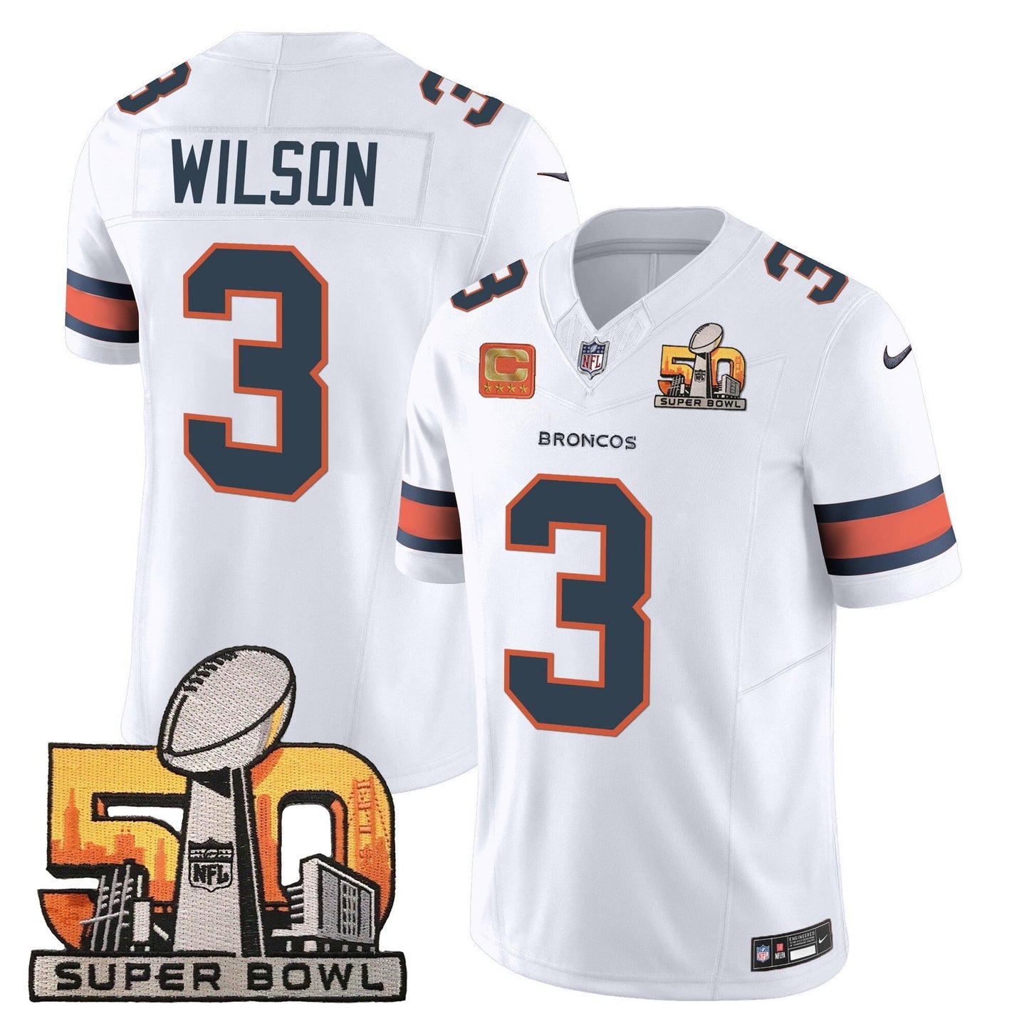 DEN Super Bowl 50 Patch Vapor Jersey - All Stitched