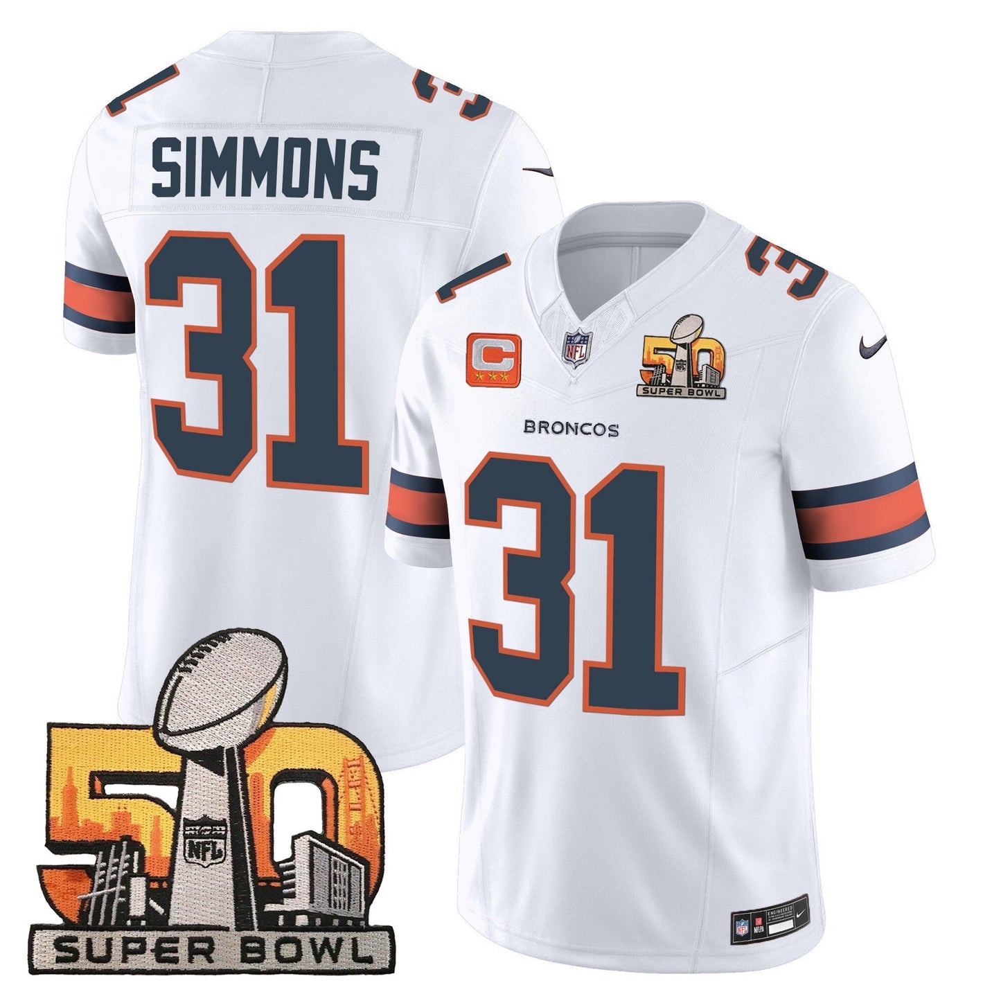 DEN Super Bowl 50 Patch Vapor Jersey - All Stitched