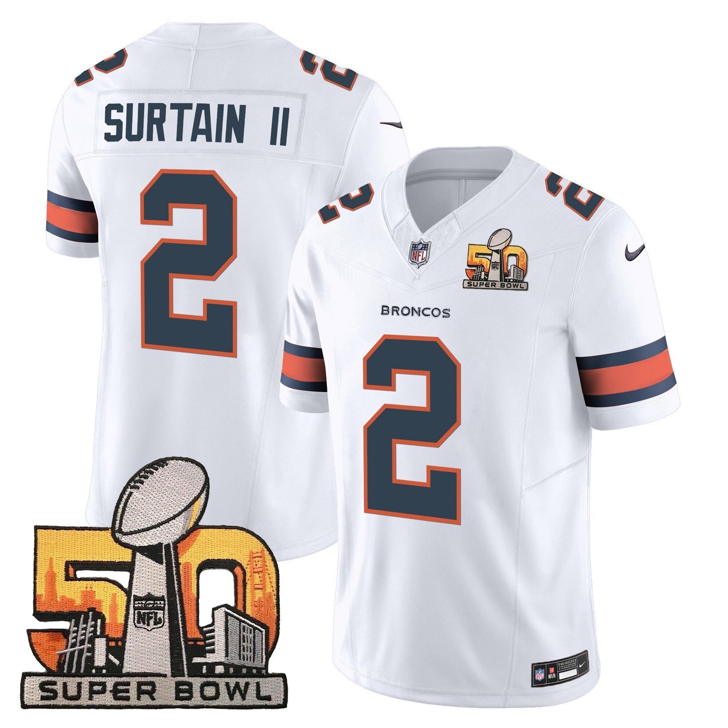 DEN Super Bowl 50 Patch Vapor Jersey - All Stitched