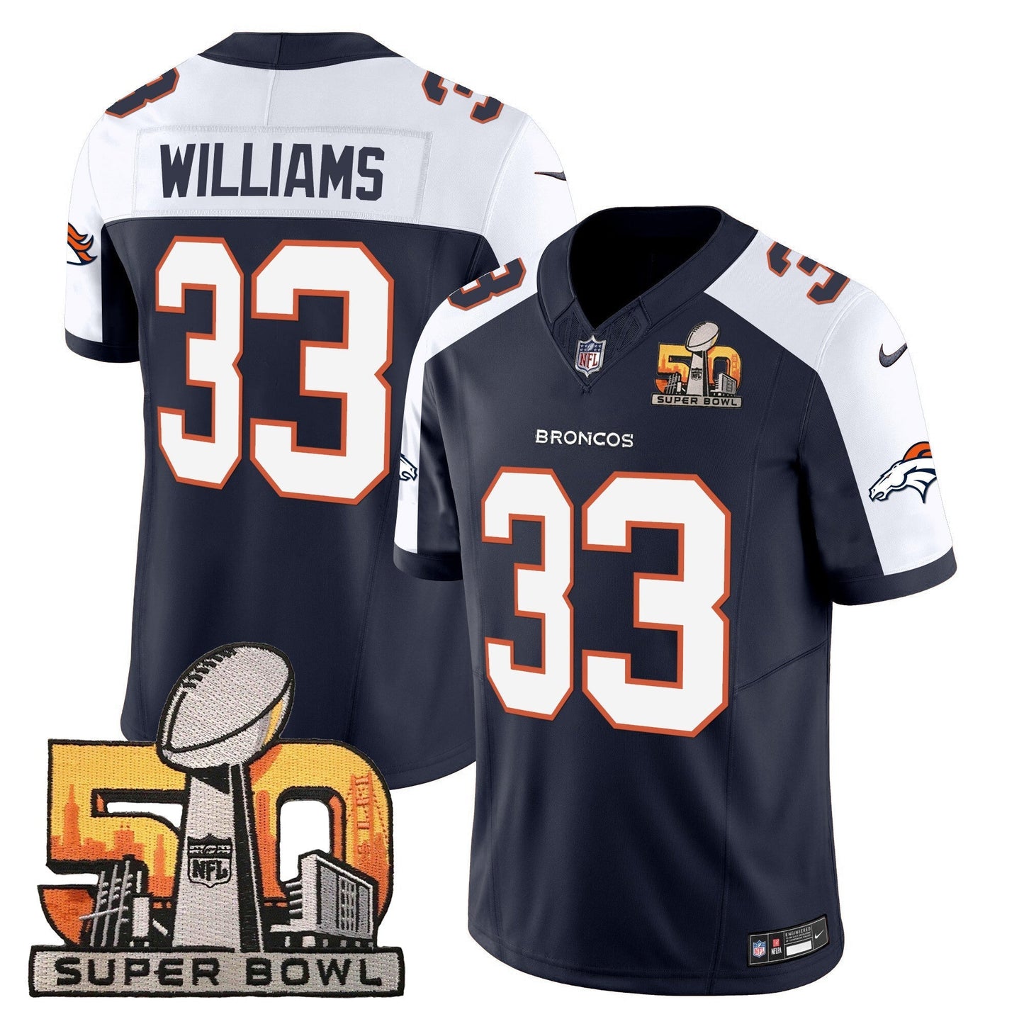 DEN Super Bowl 50 Patch Vapor Jersey - All Stitched