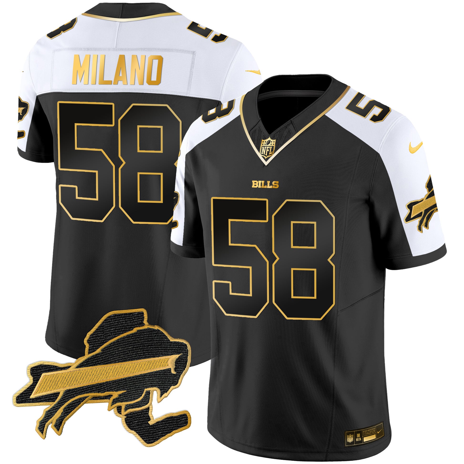 Men's Bills New York Patch Gold Vapor Limited Jersey - All Stitched
