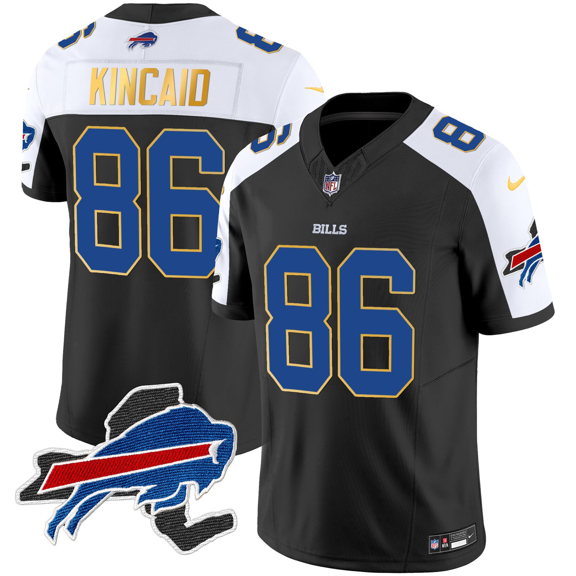 Men's Bills New York Patch Gold Trim Vapor Jersey - All Stitched