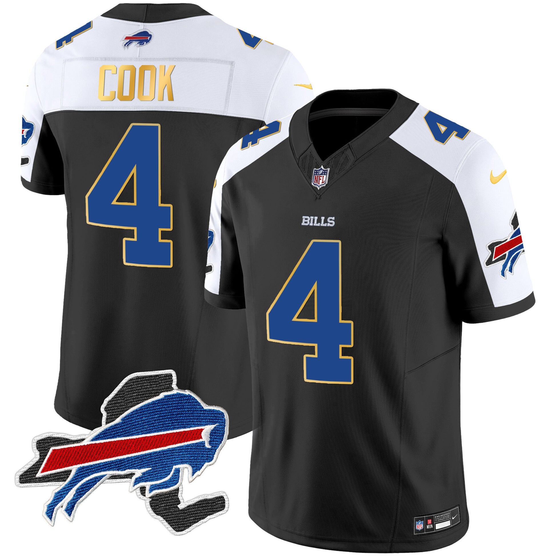 Men's Bills New York Patch Gold Trim Vapor Jersey - All Stitched