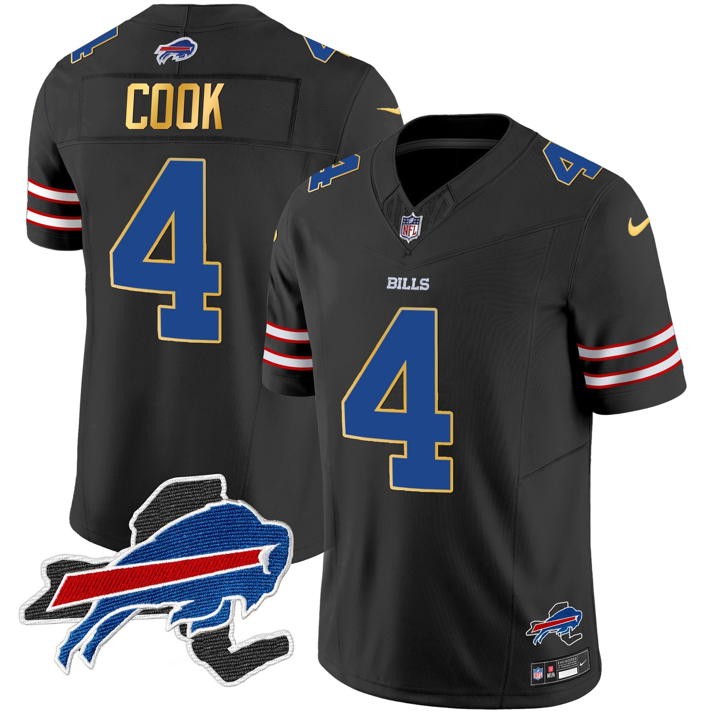 Men's Bills New York Patch Gold Trim Vapor Jersey - All Stitched