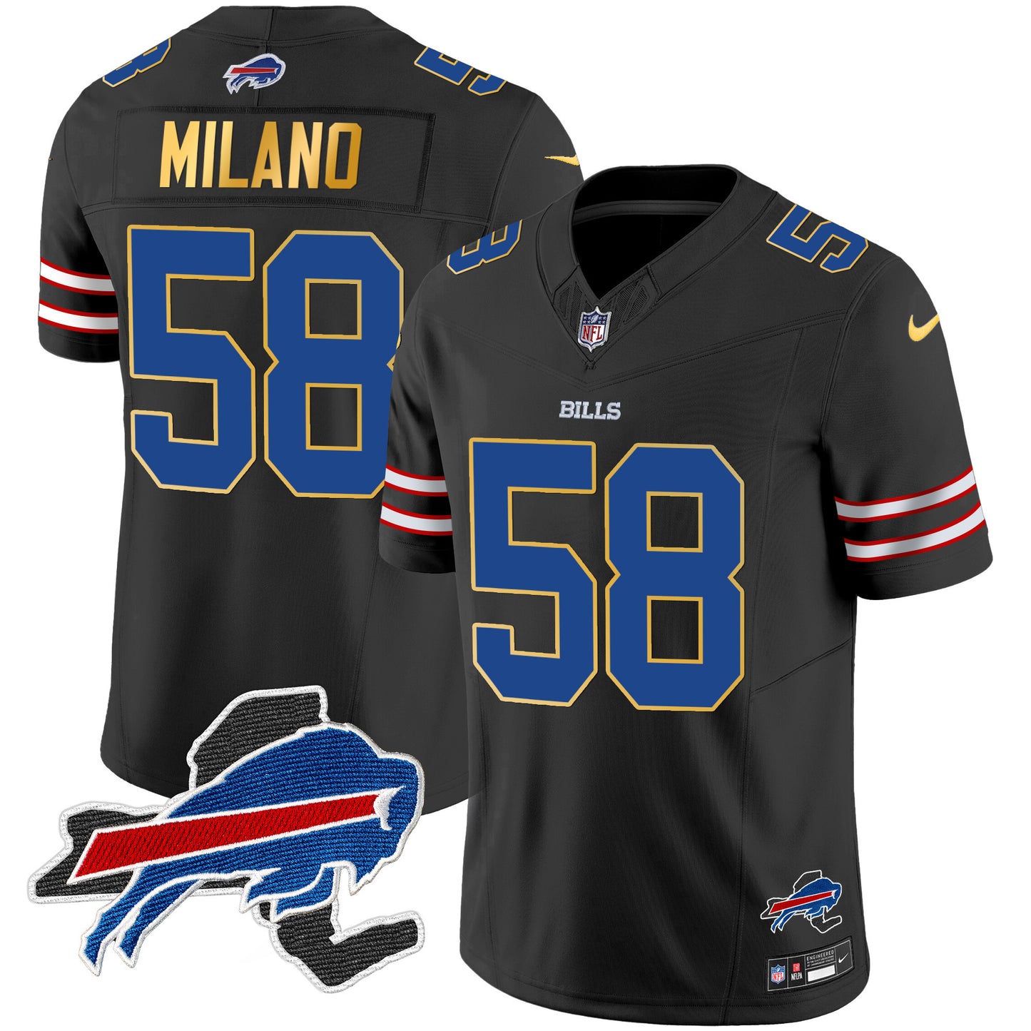 Men's Bills New York Patch Gold Trim Vapor Jersey - All Stitched