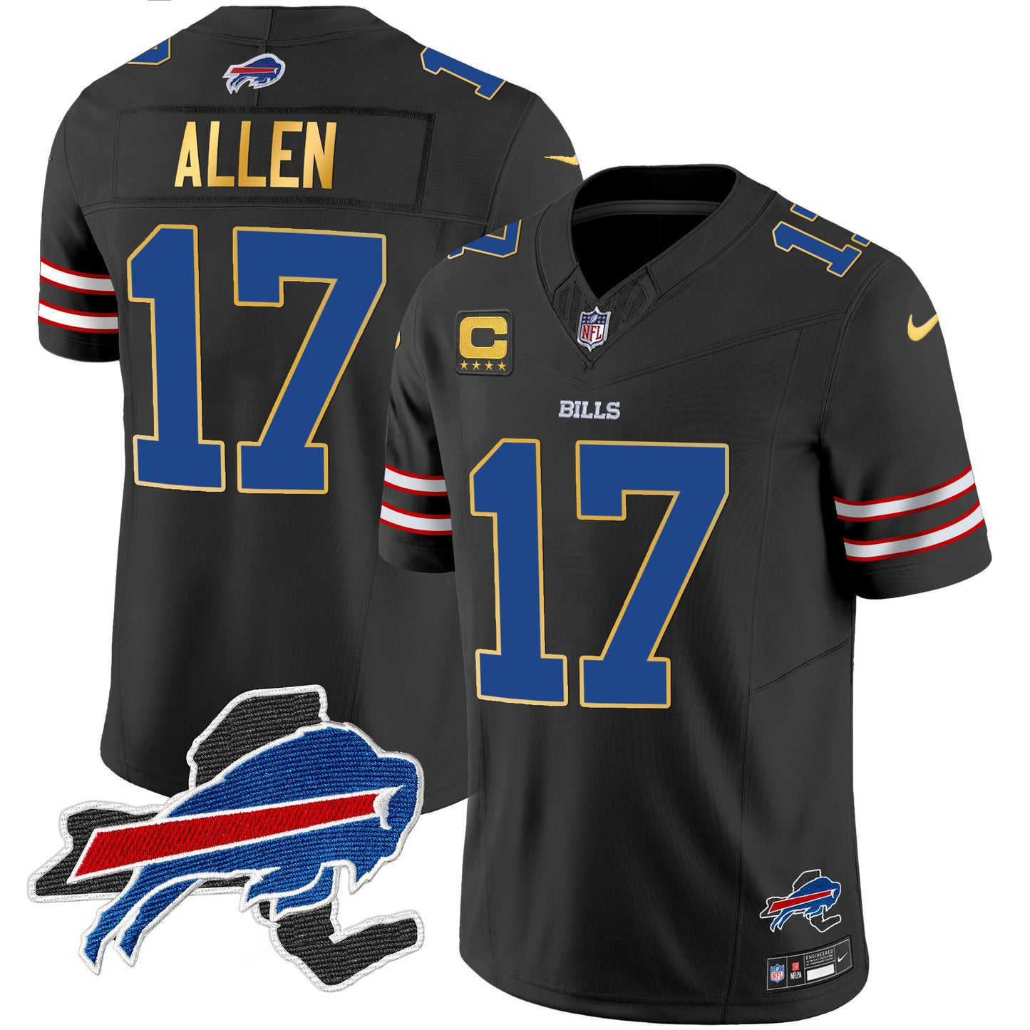 Men's Bills New York Patch Gold Trim Vapor Jersey - All Stitched
