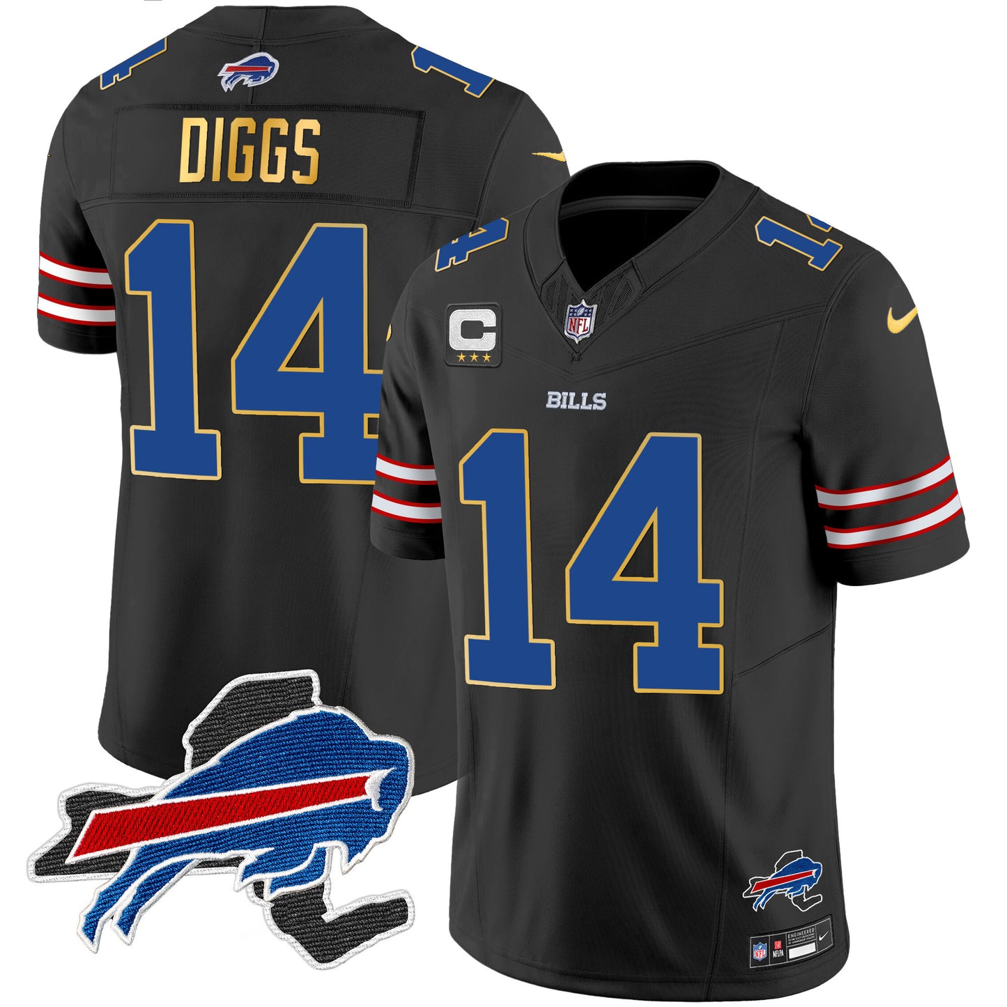 Men's Bills New York Patch Gold Trim Vapor Jersey - All Stitched