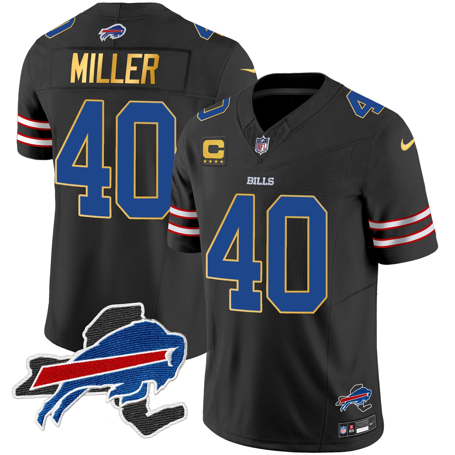 Men's Bills New York Patch Gold Trim Vapor Jersey - All Stitched